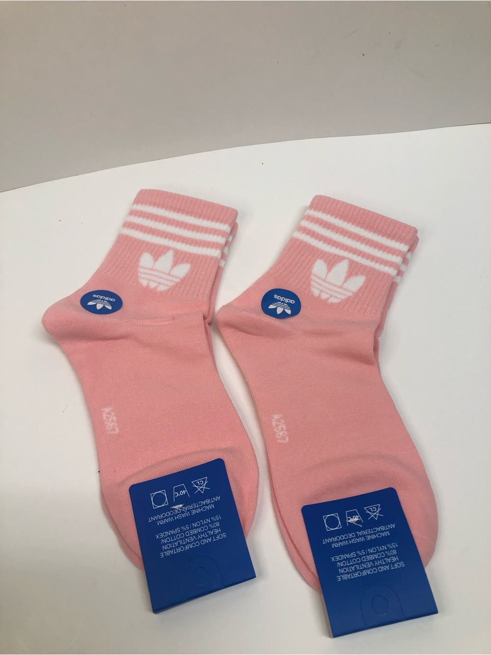 Adidas Pink Crew Socks with White Stripes Unisex